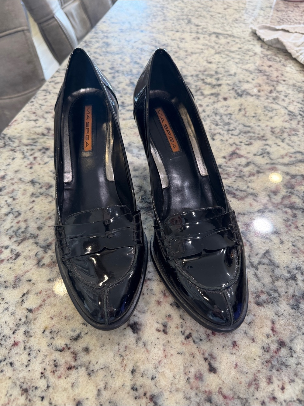 Via Spiga Black Patent Leather Pointed Loafers